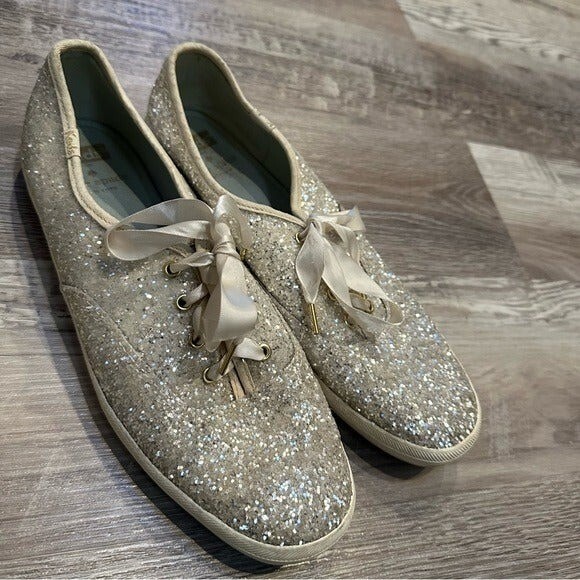 KEDS KATE SPADE Glitter Lace Up Sneaker Womens Size 9.5 Wedding