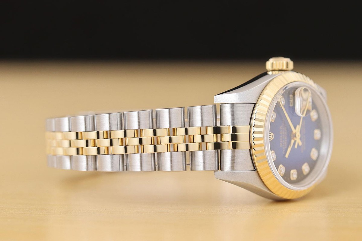ROLEX LADIES DATEJUST 79173 BLUE VIGNETTE DIAMOND DIAL 18K YELLOW