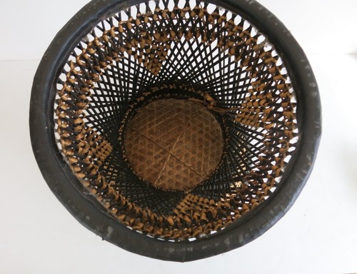 Vintage Anglo Indian Leather and Wicker Pouf Stool - Picture 7 of 7