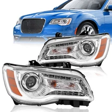 For 2011-2023 Chrysler 300 LED DRL Chrome Housing Clear Amber Headlights LH & RH