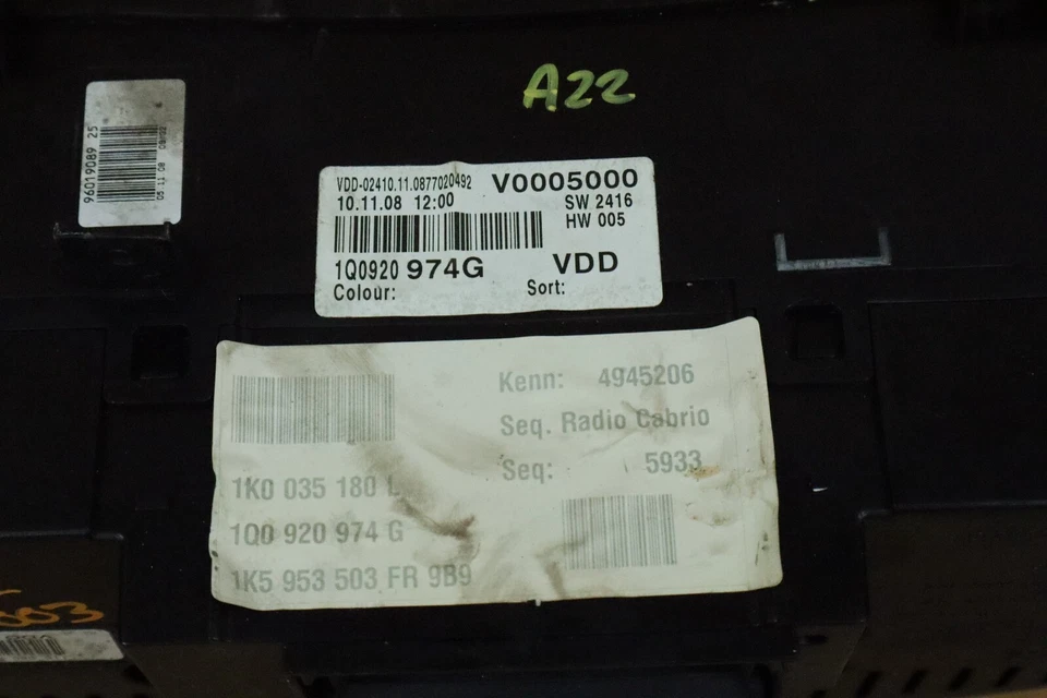 Volkswagen EOS 2007 2008 2009 velocímetro medidor grupo fabricante de equipos originales sin circular millas Foto 4 de 4