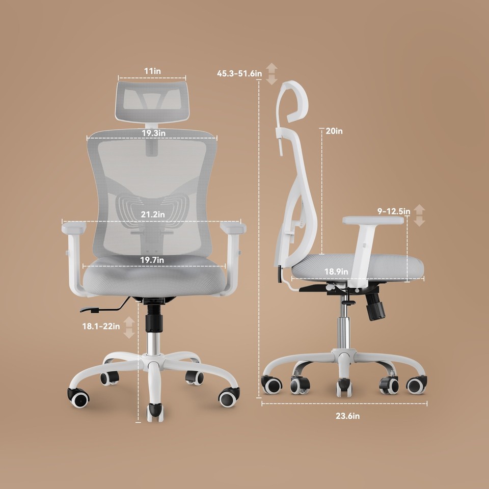 NOBLEWELL Ergonomic Office Chair Desk Chair with 2'' Adjustable Lumbar
