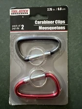 Carabiner Clips Pack of 2 Black & Red Tool Bench Hardware NEW