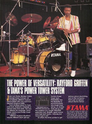 1986 Print Ad of Tama Power Tower Drum Rack System w Rayford Griffen