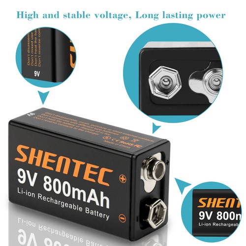 9V Block 6F22 Lithium Li-ion 9 Volt Rechargeable Batteries / 4 Slot USB Charger - Zdjęcie 7 z 19