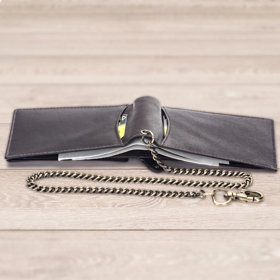 Mens Real Leather Biker Chained Wallet Quality RFID Blocking Purse Credit Card  - Image 4 of 4