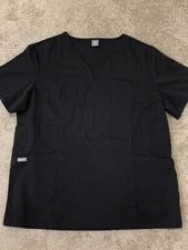 Niaahinn Scrub Top Modern V-neck Short Sleeve Pockets Womens Size Large Black