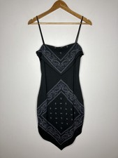 Vtg Y2K 5.7.9 Women's Black Bandana Overlay Top Slip Dress Medium