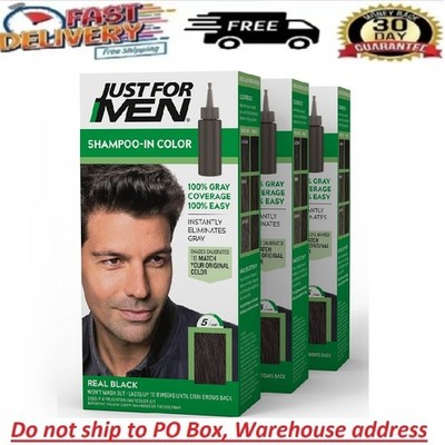 3 PACK Just For Men Original Formula Lather-In Hair Color, #H-55 Real Black