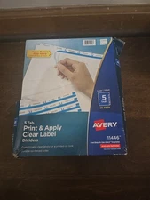 Avery 11446 Index Maker 5-Tab Print Apply Clear Label White Divider, 25 per Box