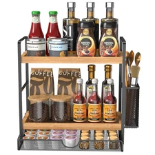 2-Tier Spice Rack Organizer for Countertop Drawer Basket for Coffee Kitchen