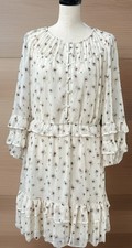 Simply Vera Vera Wang Dress Womens (M) White Beige Floral Print Ruffled Chiffon