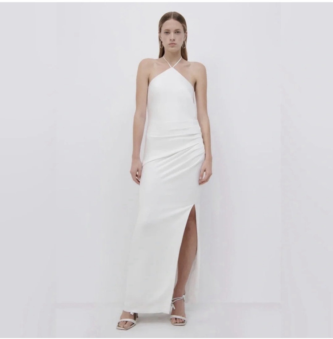 Jonathan Simkhai Halter White Satin Dress/Gown NWT Women’s Size 4 MSRP $795