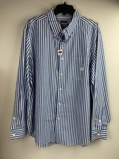 Men's Chaps Blue, White & Black Stripe Long Sleeve Button Down Dress Shirt New
