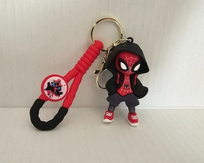 Spider-Man Black Hoodie 3D Cartoon Gold Key Chain Rubber Grip Hero Fan Silicone