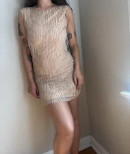 Alice + Olivia 1920s Flapper Beaded Tassel Party Mini Dress Size 6 $550 Retail