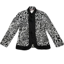 Chico's Black White Floral Open Front Blazer Jacket Womens Size 2