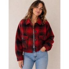 Banana Republic Red Plaid Cropped Jacket