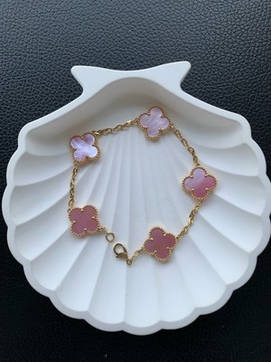 Van Cleef & Arpels 18K Yellow Gold Pink Mother of Pearl 5 Motif Bracelet