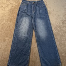 Womens Jeans Size Medium Wide Leg High Rise Minimalist Modest Blue Pants