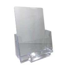 Clear 6" x 9" Countertop Bi-Fold Brochure Holder with Business Card Holder