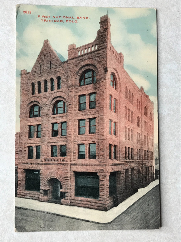 P743 Vintage Postcard First National Bank Artwork Trinidad Colorado CO