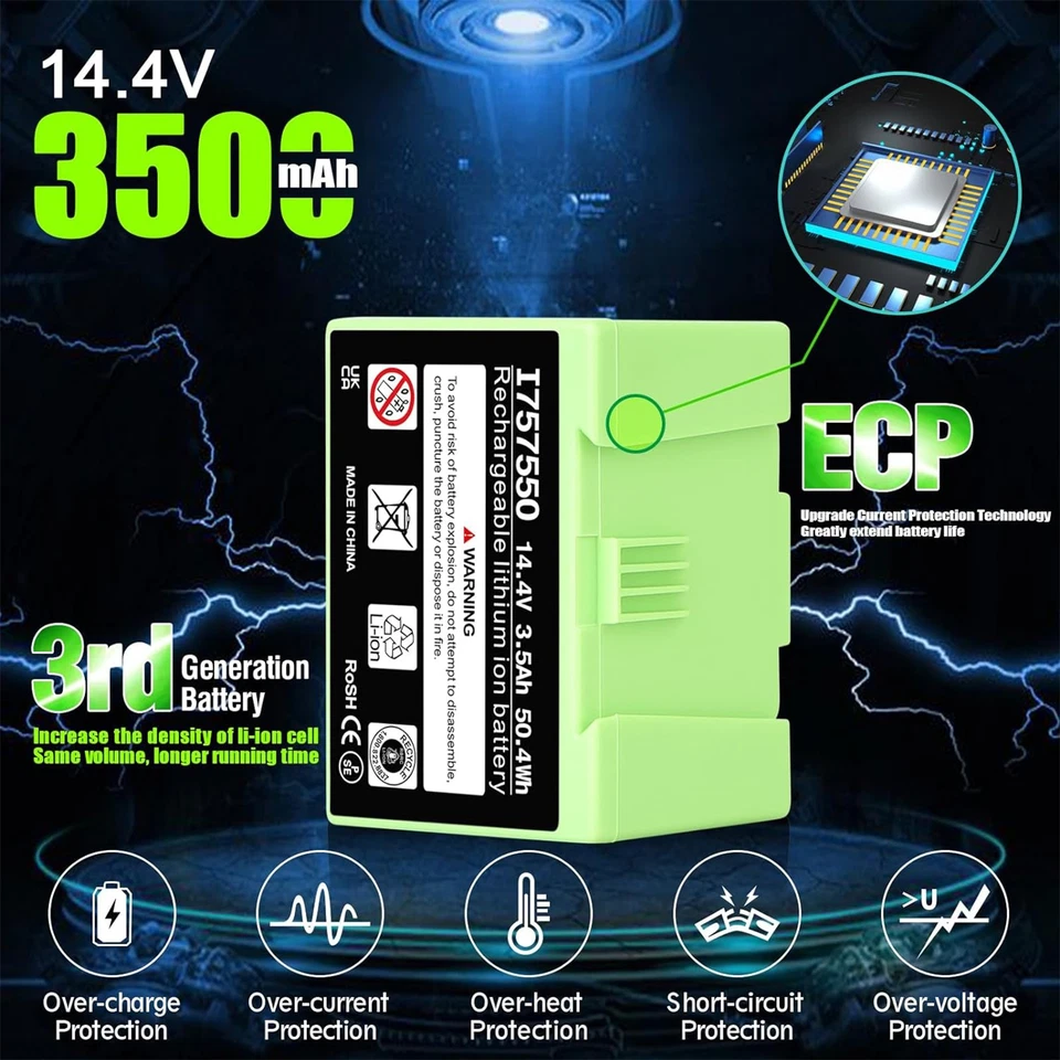 2x 3.5Ah Li-Ion Battery For iRobot Roomba 14.4V e5 e6 i3 i4 i6 i7+ ABL-D1 e5158 - Image 3 of 4