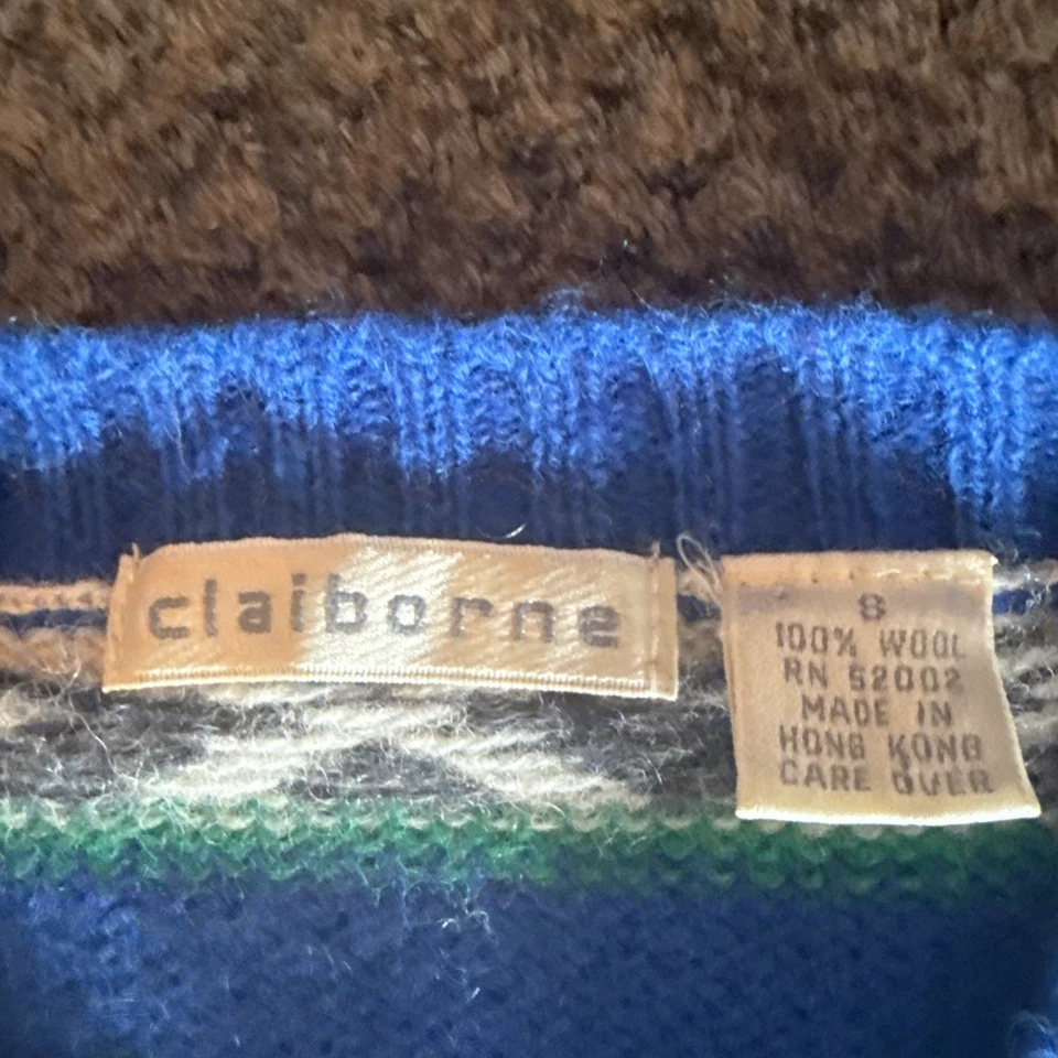 Suéter Claiborne De Colección Para Hombre Pequeño Estampado Geométrico 3D 100% Lana Estilo Coogi Foto 2 de 4