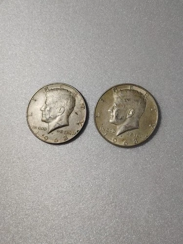 2, 1968 D Kennedy Half Dollar, 40% Silver, Circulated, US 50 cent Coin