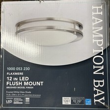 Hampton Bay Flaxmere 12in LED Flush Mount Ceiling Light Dimmable Brushed Nickel