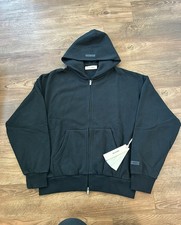 Felpa con cappuccio 100% AUTENTICA Fear of god Essentials Mettalic Jet Black SS25 taglia S nuova con etichette