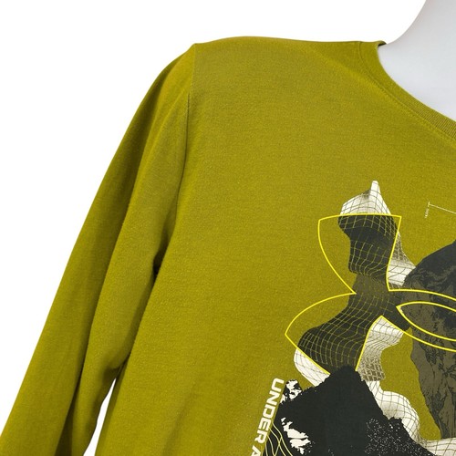 Under Armour Youth Knit T-Shirt Size XL Apple Green Long Sleeve Great Graphic - Picture 9 of 11