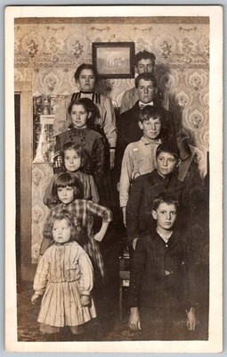 Antique RPPC Postcard Ten Children Standing A Row Castleton IL 1911