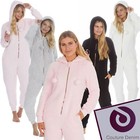 Ladies Winter Soft Thick Sherpa Fleece Hooded All In One Jumpsuit 1Onesie PJs