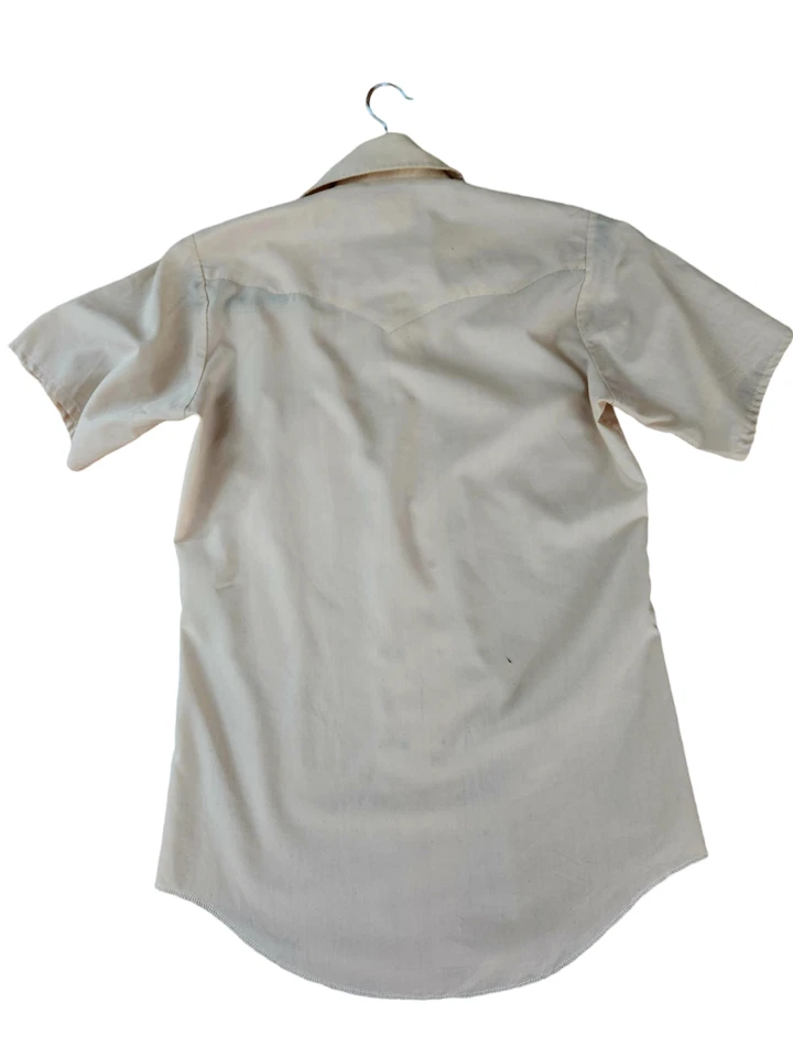 VTG 70s MUSTANG WESTERN PEARL SNAP SHIRT SLEEVE PALE YELLOW/CREAM 14 1/2 - 33 - Image 2 of 4