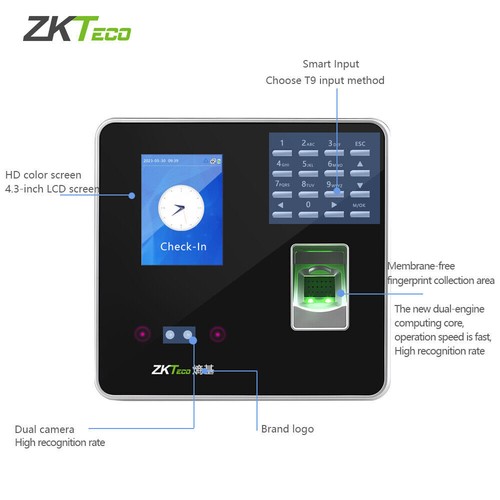 ZKTeco ZK3969 2.8 Inch TFT Face and Fingerprint Time Attendance Control Machine - Picture 8 of 9