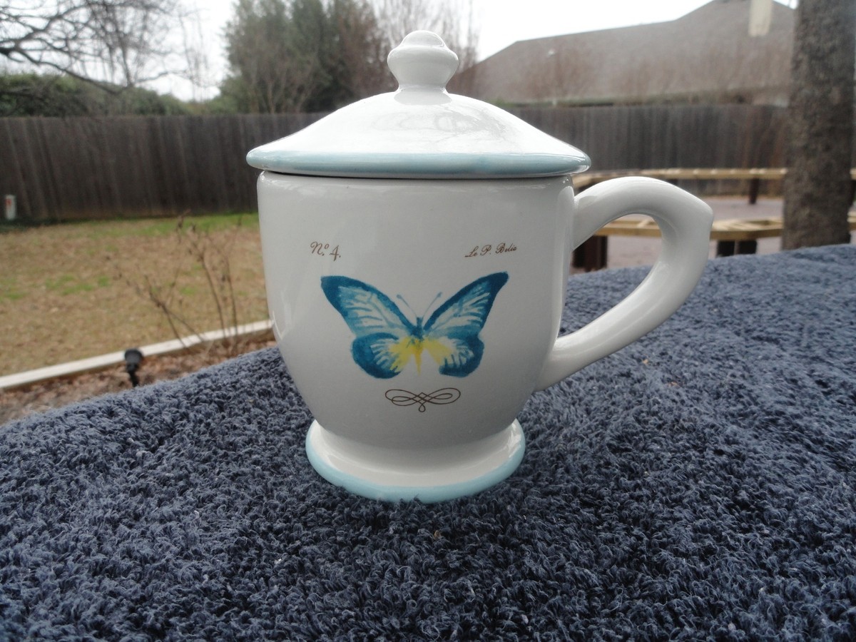 Williams Sonoma Garden Butterfly Le Belia Blue Trim White