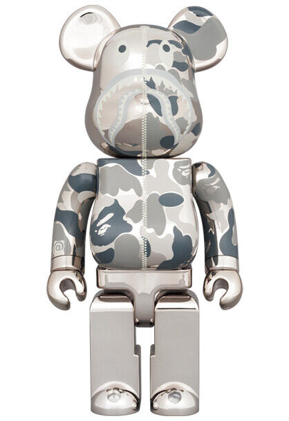 MEDICOM TOY BE@RBRICK BAPE CAMO SHARK SILVER 100% 400% set bearbrick figure