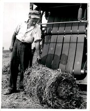 LG22 1947 Original Snuffy McGill Photo AMERICAN FARMER Bale of Hay Ag Machine