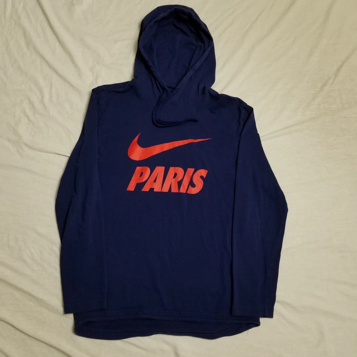 Nike Paris Saint Germain Hoodie Hooded T Shirt Blue Red Swoosh Logo Medium