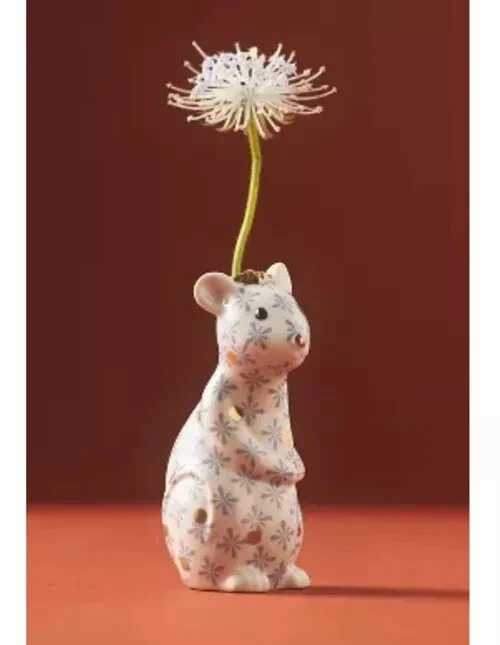 New Anthropologie Winterland Mouse Animal Ceramic Bud Vase Holiday Nutcracker