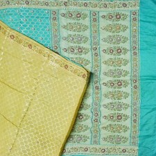 Namaste Ancien Bleu Canard Saris 100% Pure Soie Tissé Indien 4,57 M Artisanat