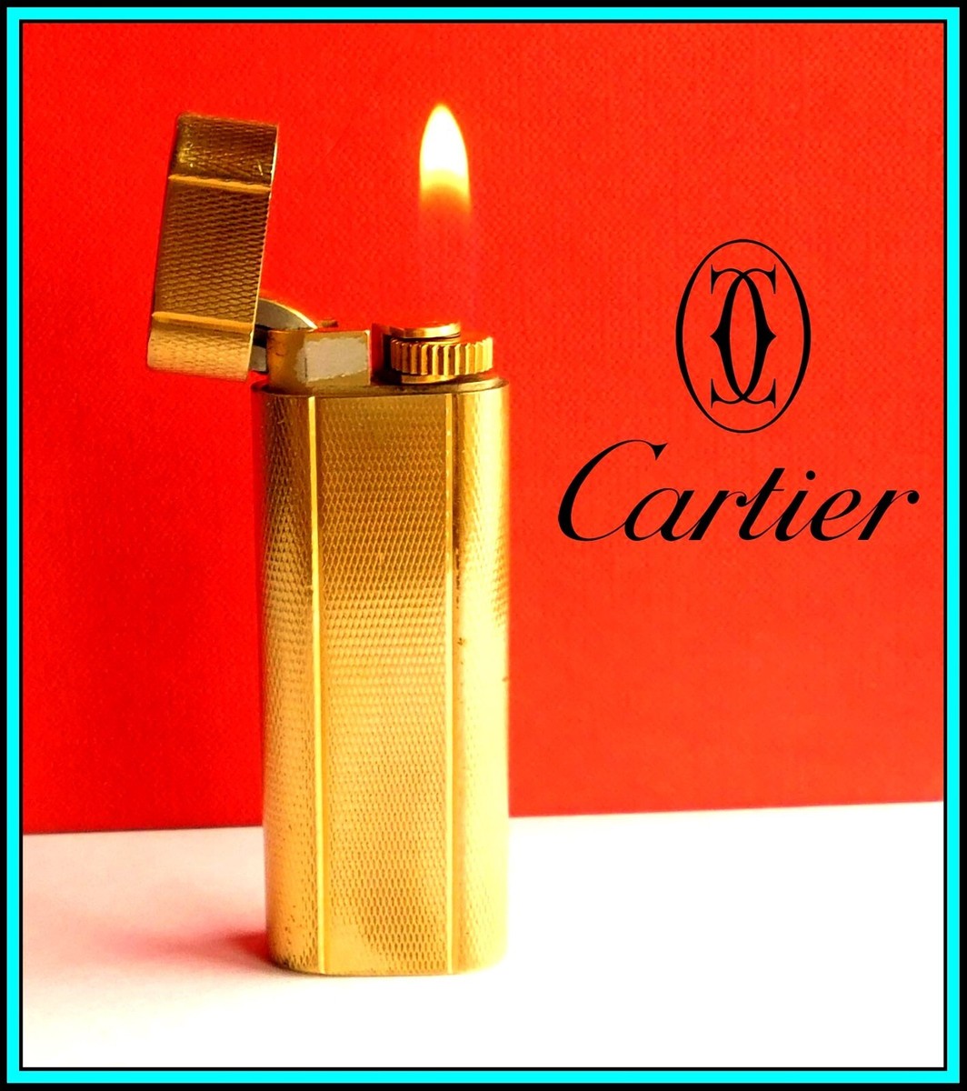 Original MUST DE CARTIER Oval Gas Lighter Briquet GOLD Plated