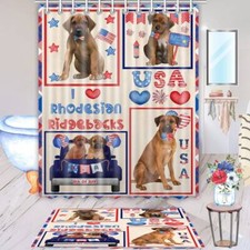 Rhodesian Ridgeback Dog Bath Mat & Shower Curtain Set Personalized Designs NWT