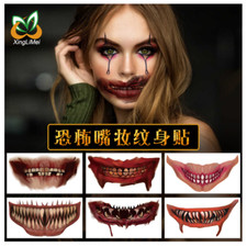 Halloween Temporary Horror Bloody Scary Face Big Mouth Teeth Tattoo Waterproof