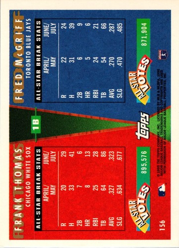 1995 Topps Traded & Rookies Baseball #156 Frank Thomas / Fred McGriff AS, UER VG - Picture 2 of 2