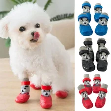 New 4Pcs Waterproof Pet Dog Shoes Anti-Slip Rain Snow Boot Thick Warm for Small