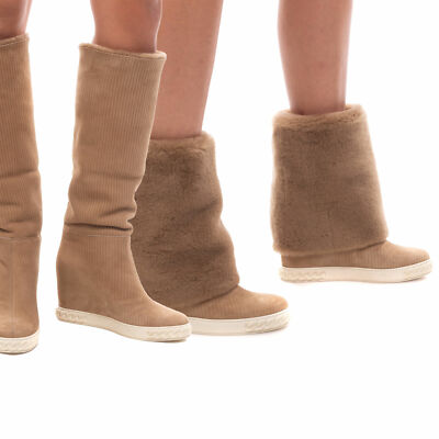 CASADEI NIB Leather Suede Boots EU 40 UK 7 US 9 10 Shearling Double Face NEW