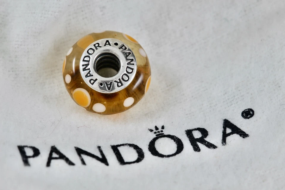 Pandora Plata Esterlina Vidrio Murano Amarillo Lunares Dije Cuentas Retirado Foto 2 de 4