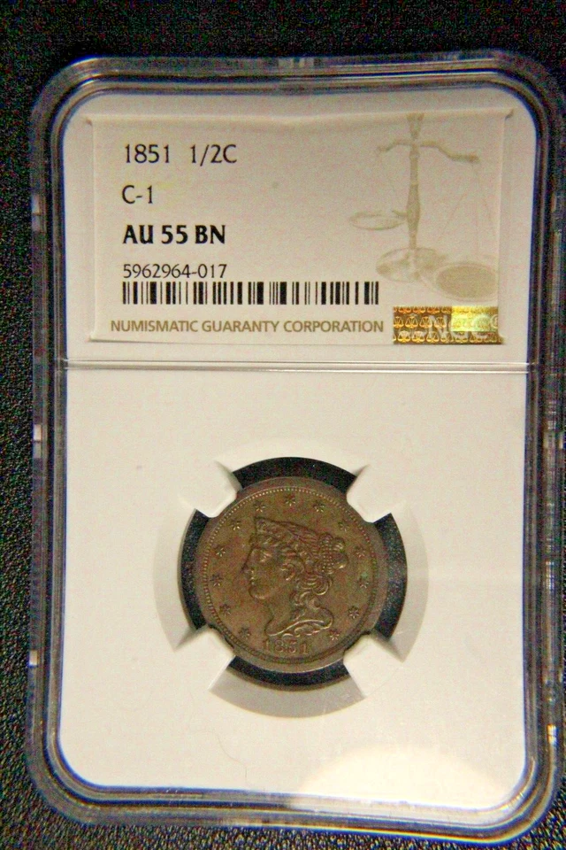 1851 Classic Head Half Cent, NGC AU-55, C-1 - Image 3 of 4